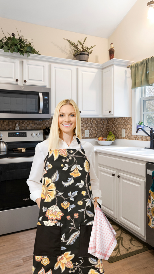 Floral on Black Apron