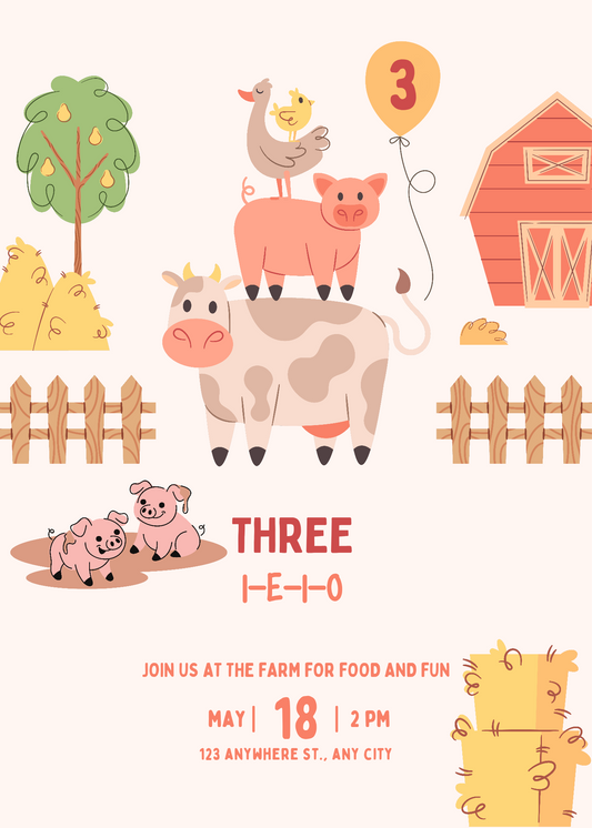 Three I-E-I-O Birthday Invitation